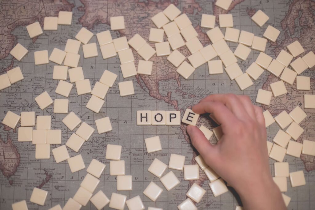 A person spells the word Hope with letter tiles. We know people can feel desperate when coming to counseling. We believe people will be reminded of the hope they have in God through therapy. Begin Christian counseling in Raleigh NC today!
